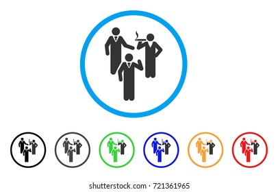 Discussion Group rounded icon. Style is a flat discussion group grey symbol inside light blue circle with black, gray, green, blue, red, orange color versions.
