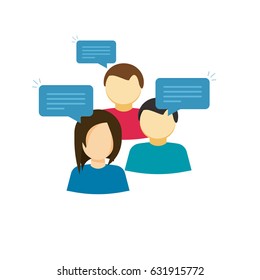 Discussion group vector illustration, flat cartoon style people talking, team dialog communication icon, idea of social community speech, talk symbol isolated on white background