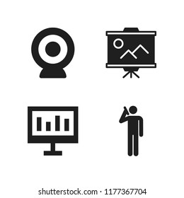 discussion icon. 4 discussion vector icons set. phone call, webcam and presentation icons for web and design about discussion theme
