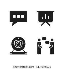 discussion icon. 4 discussion vector icons set. presentation, speech bubble and webcam icons for web and design about discussion theme
