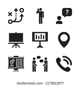 discussion icon. 9 discussion vector icons set. talking, presentation and man with a question in speech bubble icons for web and design about discussion theme