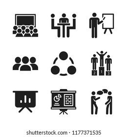 discussion icon. 9 discussion vector icons set. organization, meeting and presentation icons for web and design about discussion theme