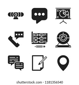 discussion icon. 9 discussion vector icons set. presentation, phone call and speech bubble icons for web and design about discussion theme