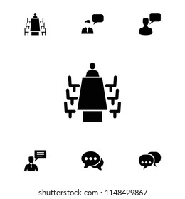 Discussion icon. collection of 7 discussion filled icons such as chatting man, chat, man with chat bubblle. editable discussion icons for web and mobile.