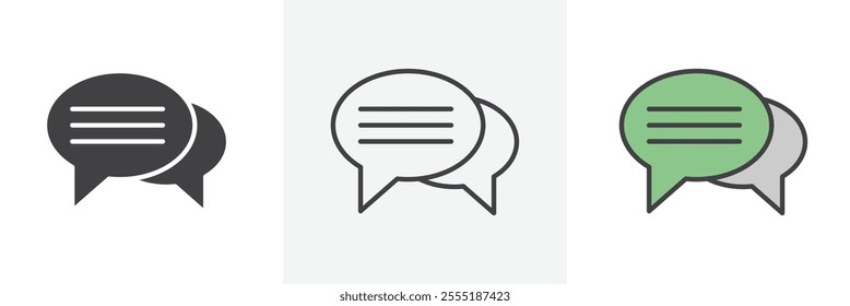 Discussion icon collection in black and colored style.