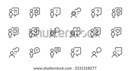 Discussion icon. Conversation, meeting, bubble, dialog, chat, speaking people, social icons vector. Editable Stroke. Line, Solid, Flat Line, and Suitable for Web Page, Mobile App, UI, UX design.
