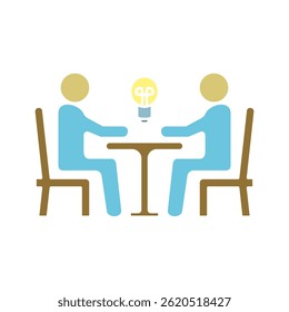 discussion icon, ideas, lights, teamwork, simple flat style, illustration, logo sign symbol pictogram template, for ui or ux isolated on white for mobile app, editable