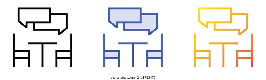 icono de discusión. Diseño de estilo de relleno lineal, azul y degradado aislado sobre fondo blanco