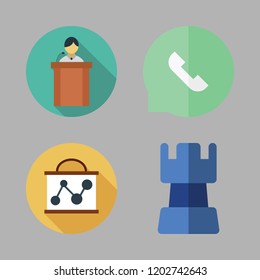 discussion icon set. vector set about strategy, lecture, presentation and speech bubble icons set.