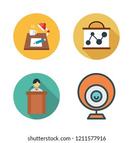 discussion icon set. vector set about workplace, webcam, presentation and lecture icons set.