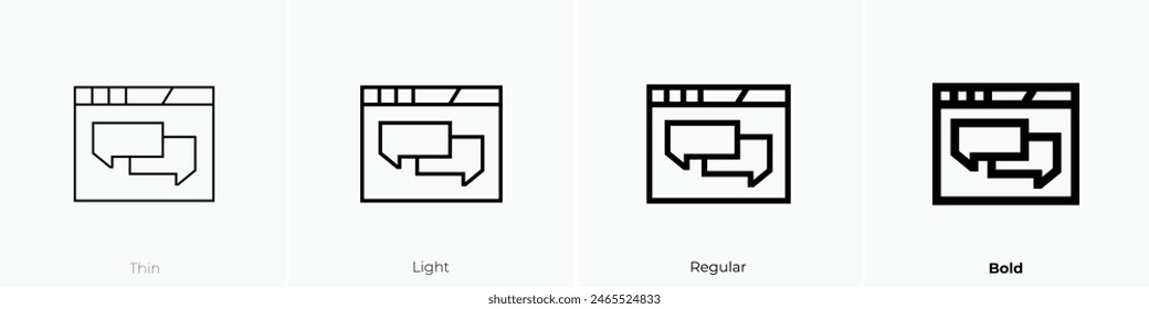 icono de discusión. Diseño de estilo fino, ligero, regular y audaz aislado sobre fondo blanco