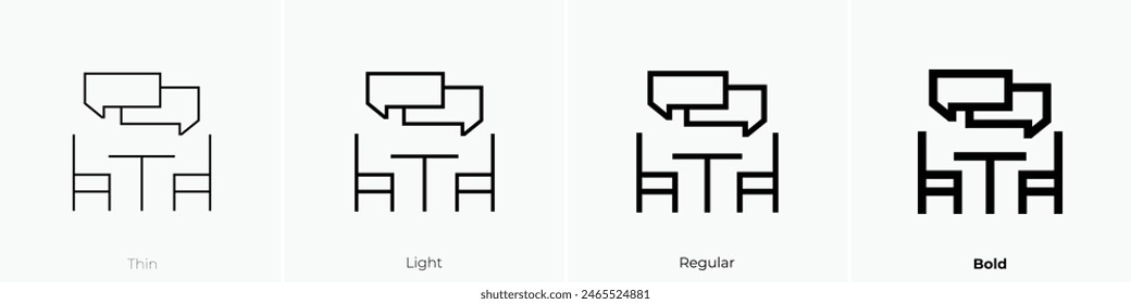icono de discusión. Diseño de estilo fino, ligero, regular y audaz aislado sobre fondo blanco