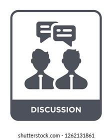 discussion icon vector on white background, discussion trendy filled icons from Startup stategy and success collection, discussion simple element illustration