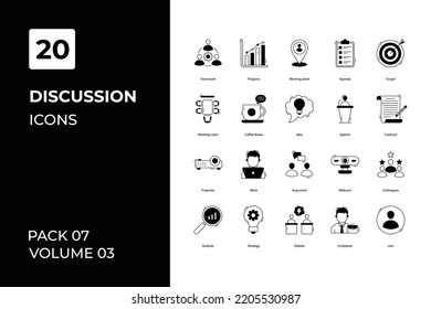 Kollektion von Discussion Icons. Stellen Sie Vektorgrafik mit Elementen für mobile Konzepte und Web-Apps ein. Sammlung moderner Symbole.