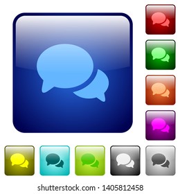 Discussion icons in rounded square color glossy button set
