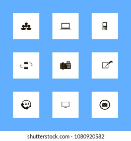 Discussion icons set. computer, correspondence, square and group