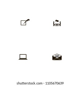 Discussion icons set. computer, e-mail, laptop and feather