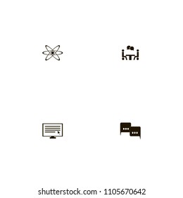 Discussion icons set. computer, two persons, monitor and atom