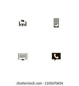 Discussion icons set. interlocutors, two persons, mobile and computer
