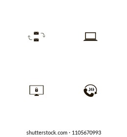 Discussion icons set. laptop, arrows, correspondence and monitor