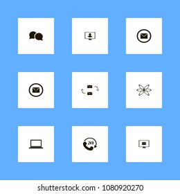Discussion icons set. network, computer, arrows and laptop