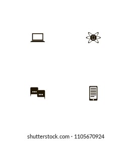 Discussion icons set. network, square, computer and speech bubbles