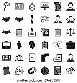 Discussion icons set. Simple style of 36 discussion vector icons for web isolated on white background