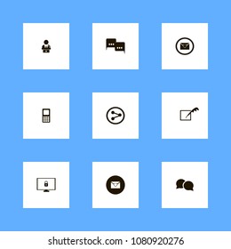 Discussion icons set. square, speech bubbles, letter and monitor