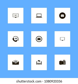 Discussion icons set. two persons, phone call, e-mail and mail
