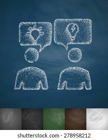 discussion of ideas icon. Hand drawn vector illustration. Chalkboard Design