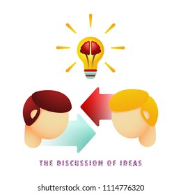 The discussion of ideas. Icon. Light bulb with brain. Vector illustration. Flat. Gradient.