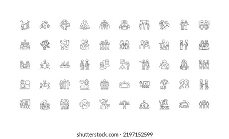 Discussion ideas, linear icons, line signs set, vector collection