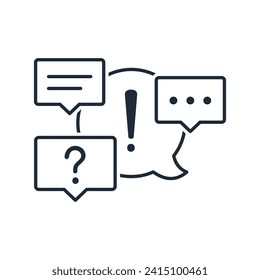 Debate sobre un acontecimiento importante. Preguntas, sugerencias.  Icono lineal vectorial aislado en fondo blanco.
