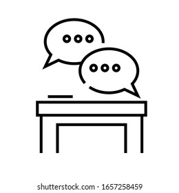 Icono de línea de discusión, signo de concepto, ilustración de vector de esquema, símbolo lineal.