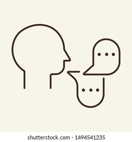 Discussion line icon. Speaking, interlocutor, speech bubbles. Training concept. Vector illustration can be used for topics like education, career, internet learning