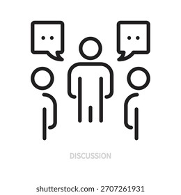Discussion line icon. Teamwork concept. Business work team, group of people. Human sign. Speech bubble, symbol. Isolated on a white background. Editable stroke. Vector illustration. Flat design.