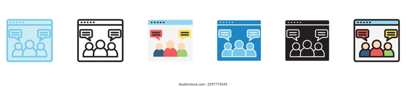 Discussion multi style icon set. use for modern concept, print, UI, UX kit, web and app development. Vector EPS 10, related to digital education, digital learning
