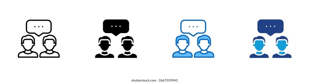 Discussion Multiple Style Vector Design - Two people chatting with speech bubbles, symbolizing one-on-one conversation, chat support, or dialogue