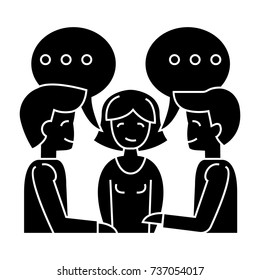 discussion - negotiation - treaty - 2 man and woman icon, vector illustration, black sign on isolated background