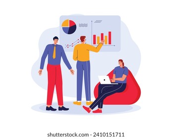 Discussion on improving employee performance in the company, teamwork vector illustration.