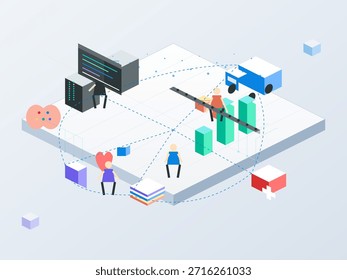 Discussão sobre tecnologia e análise de dados ocorrendo em um espaço de trabalho digital durante o dia