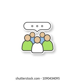 Discussion patch. Business meeting. Group conference. Color sticker. Vector isolated illustration