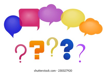 Discussion - speech bubbles and question marks. Vector illustration, fully editable, you can change form and color