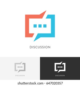 Discussion split logo - colored chat symbol. Conversation, dialogue and talk vector icon.