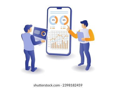 Discussion team analyzing business data illustration concept