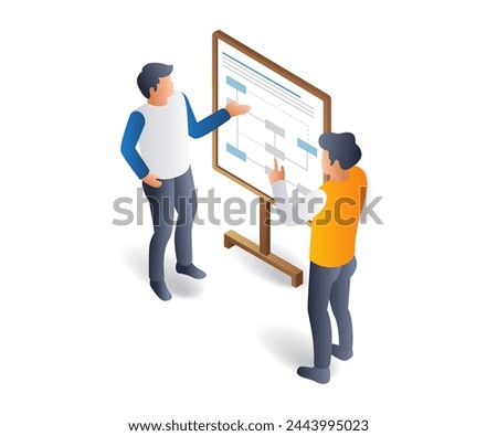 Discussion team solving business problems, flat isometric 3d illustration
