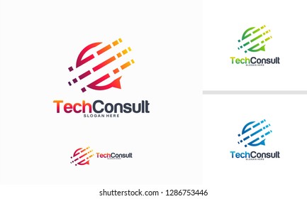 Discussion Tech Logo template designs vector illustration, Technology Consult logo template designs