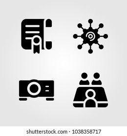 Discussion vector icon set. meeting, projector, contact and settings