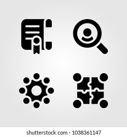 Discussion vector icon set. meeting, contact, puzzle and searching