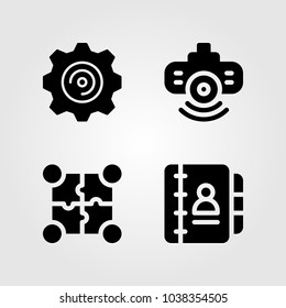 Discussion vector icon set. settings, agenda, puzzle and projector